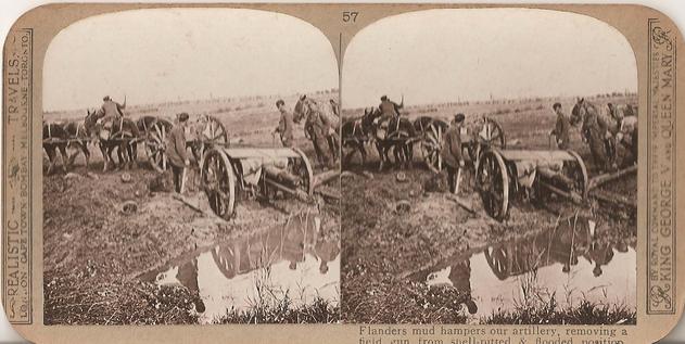 WW1 Stereoview Card (Field Gun in Mud)