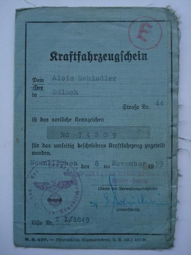 Third Reich German Paperwork Relating to Civilian Driving Licence / Permit
