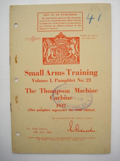 Small Arms Training Pamphlet No21 The Thompson Machine Carbine 1942