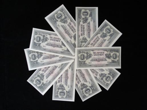 WW2 Japanese Occupation Bank Notes x 10
