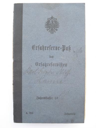Pre WW1 Imperial German Reservists Military Pass