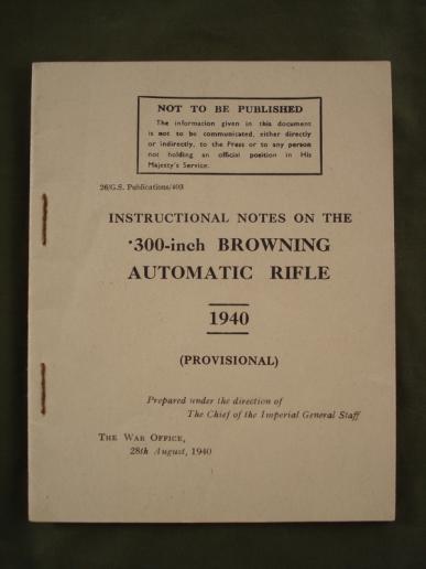 Scarce Home Guard B.A.R Instructional Notes