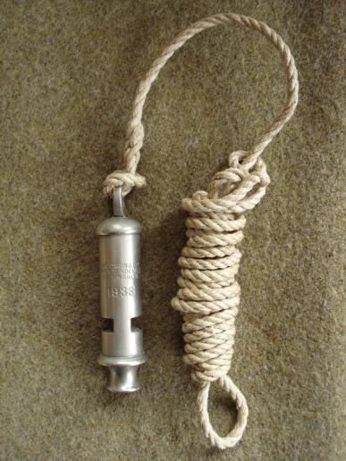 WW2  British General Service Whistle & Lanyard, 1938 Dated                
