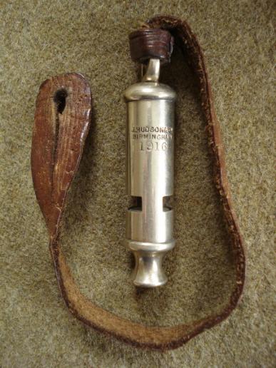 WW1 British General Service Whistle & Leather Tab, 1916 Dated