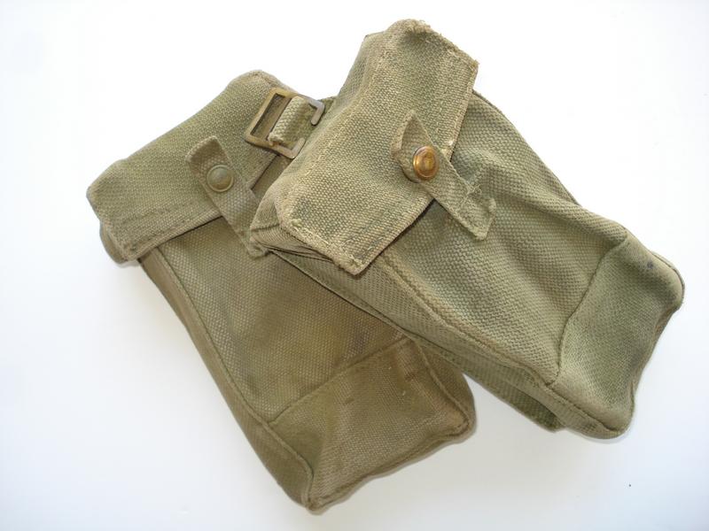 WW2 Pair Of British Basic P'37 Webbing Pouches