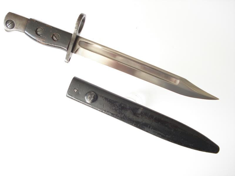 Scarce Sterling S.M.G Bayonet, Wood Grips