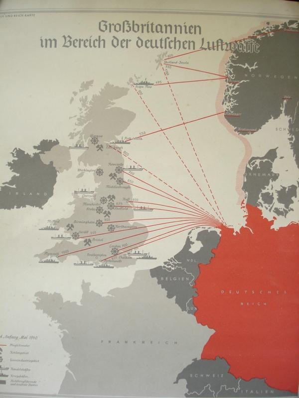 WW2 German Wall Chart, Bomber Ranges over British Isles, 1940