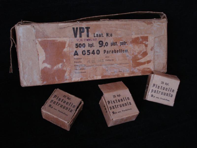 WW2 Finnish 9mm Ammunition Carton & Boxes 1943 Dated
